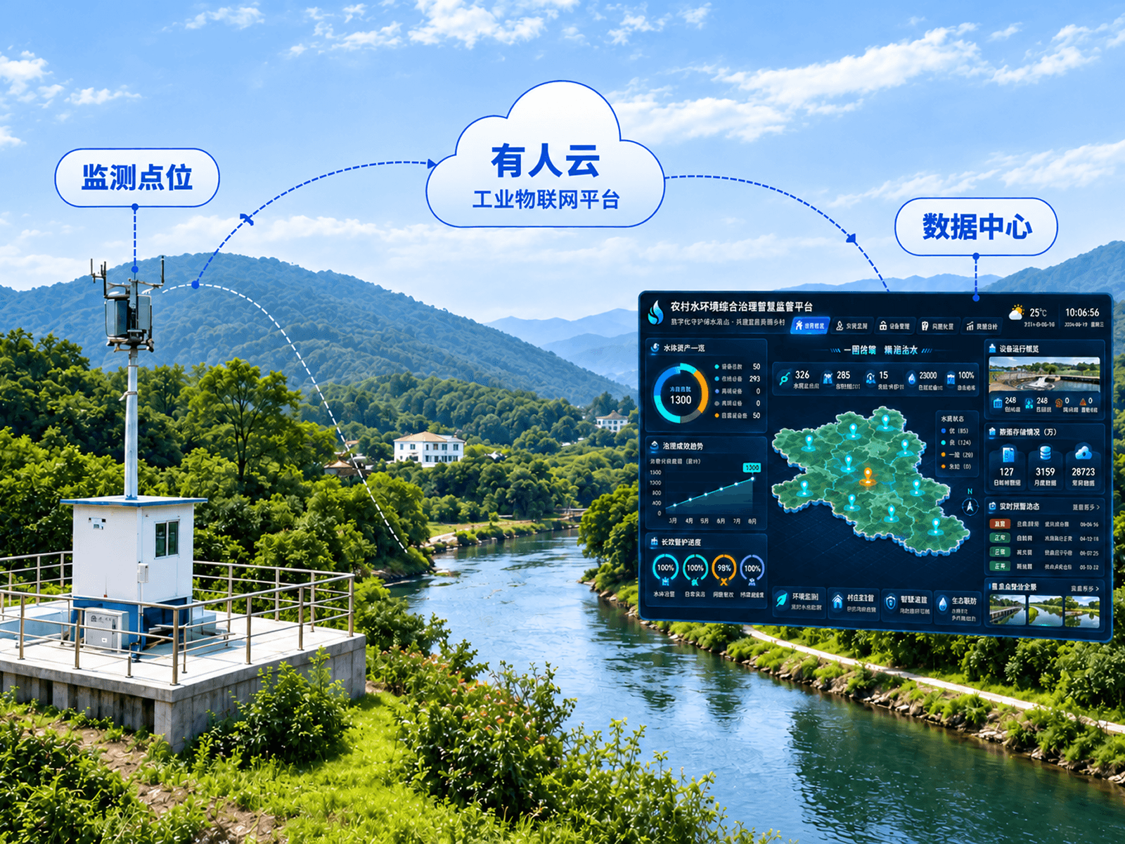 河道治理与水质监测现场